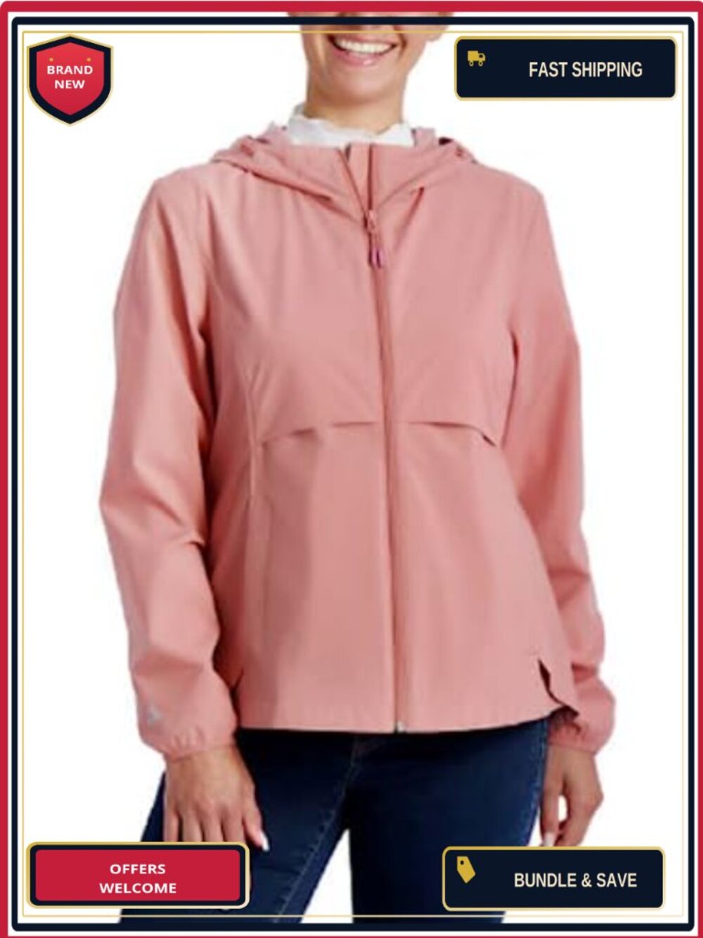 Packable Rain Jacket Long Sleeve Waterproof Lightweight Women's Coat